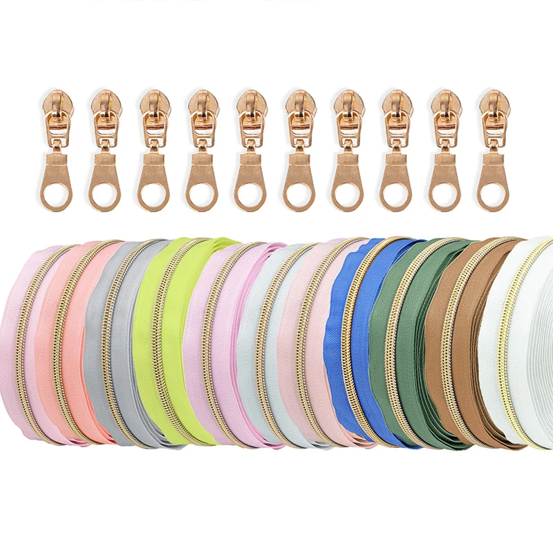

4.5M Rainbow Nylon Zipper Tape with Zippers Slider Decor Zip Closure Repair Kit Bag Garment Sewing Accessories