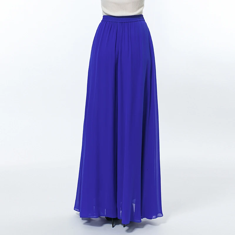 Love Silk Georgette Blue Beef Tendon Elastic Natural Waist Double Fresh Elegant Simple Simple Wide Leg Trousers KE523