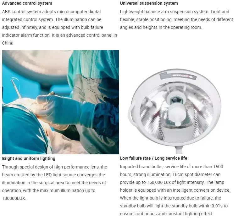 患者治療のための人間工学に基づいた詳細を備えた移動が簡単なハロゲン手術用無影ランプを製造