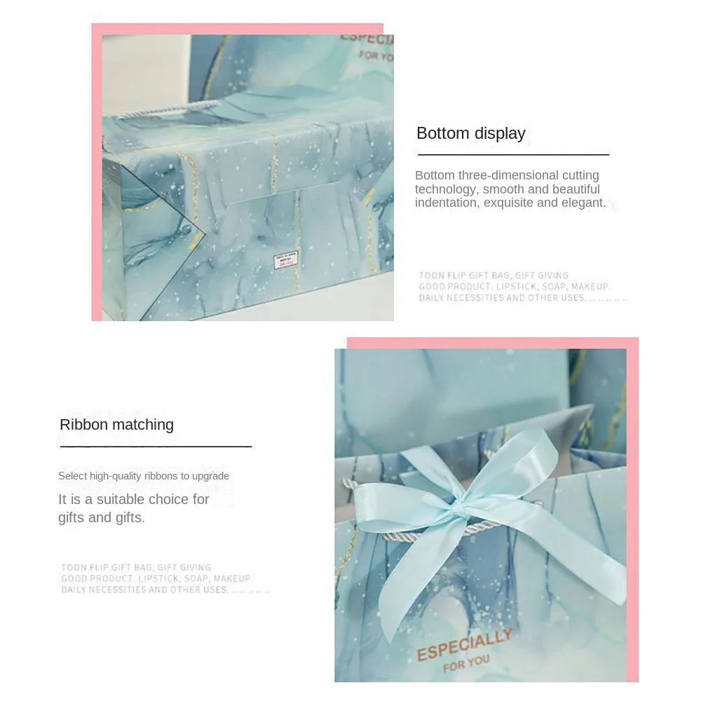 Creative Multi-size Marble Printing Gift Bag Blue Purple Marble Pattern Paper Bag Thicken Luxury Handhold Tote