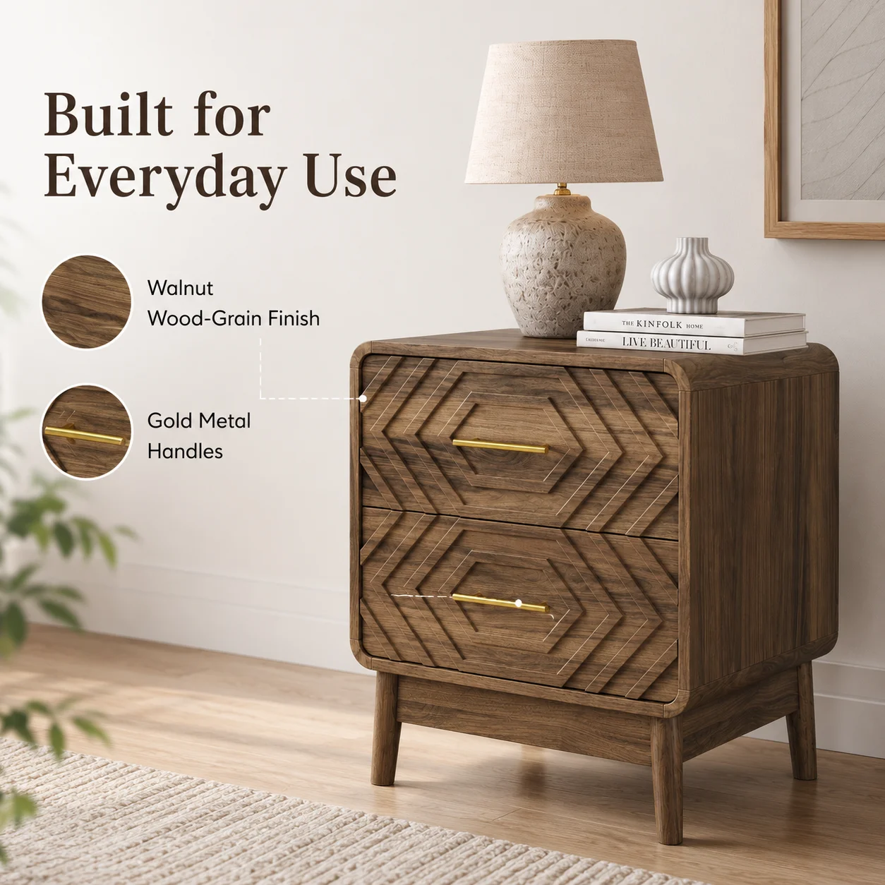 Comodino a 2 cassetti in noce, - Solid Wood Nightstand 2 Drawers recensione e prezzo