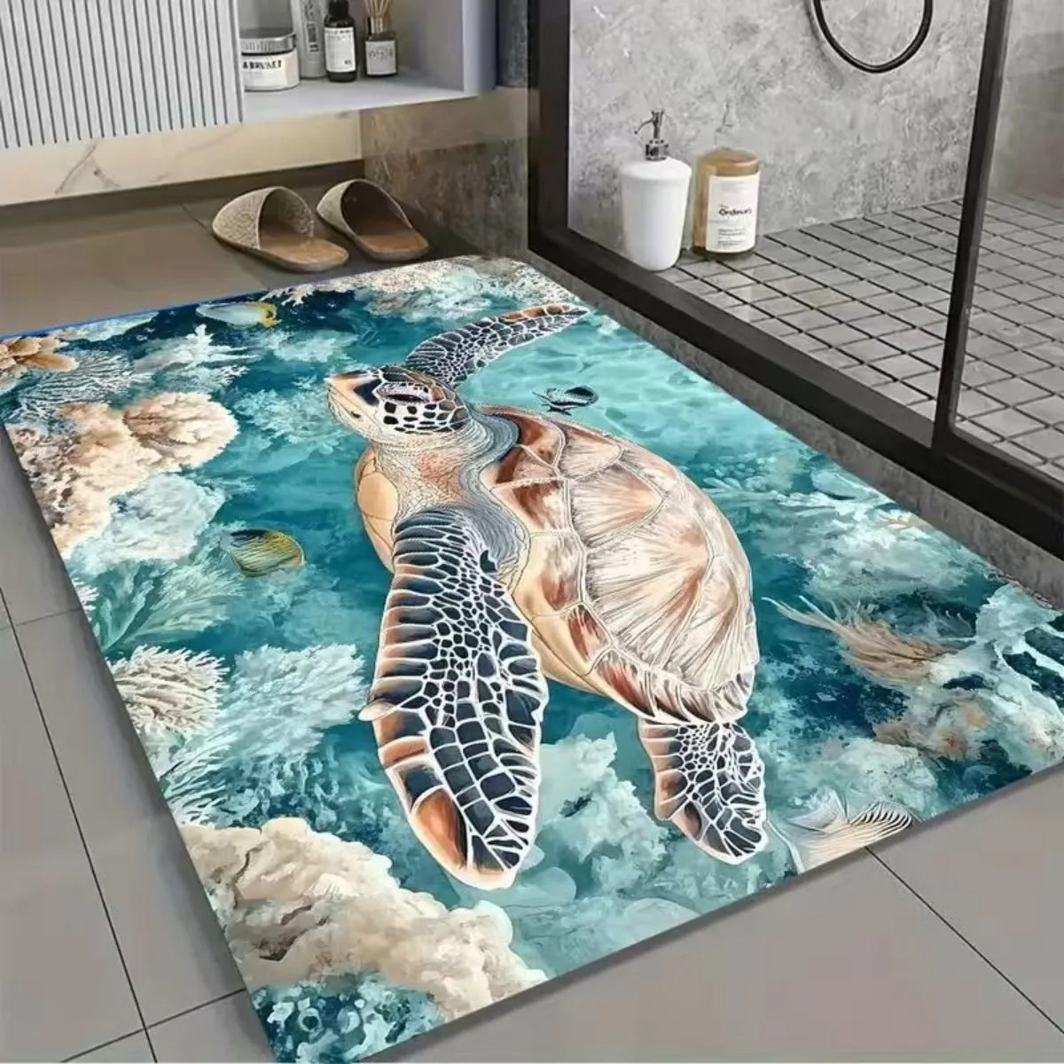 Plush Flannel Bath Mat, Thickened and Highly Absorbent Bathroom Floor Rug with Non-Slip Backing, Durable for Daily Use, Suitable for Toilet, Doorway and Entryway, Exquisite Printed Pattern