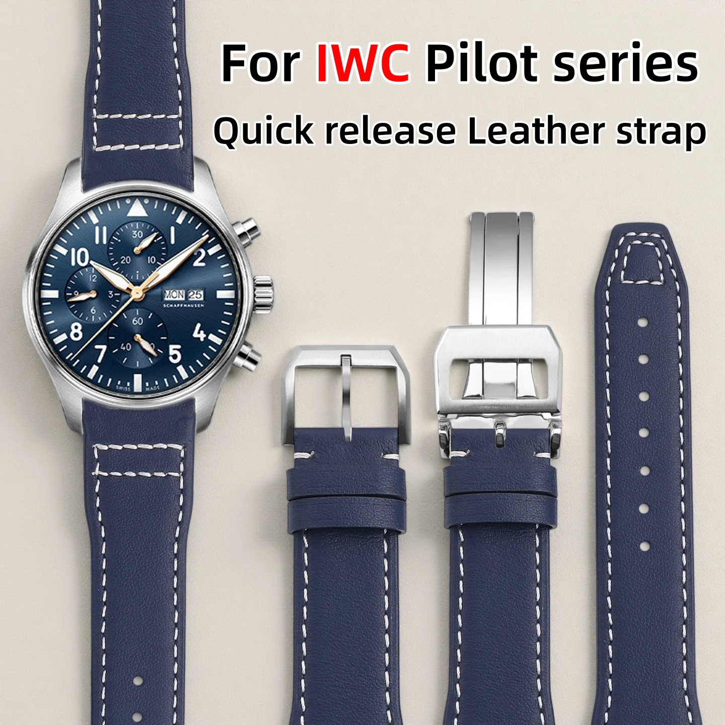 For IWC Pilot watch Quick Release Italian Cow Leather Strap | Mark18 IW388101 328201 | Men Watchband 20mm 21mm Black brown blue