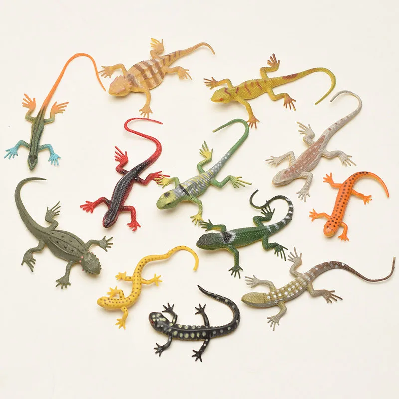 12PCS Simulation Cartoon Animal Color Small Lizard Toys Four-legged Crawling Lizard Model Toys Children's Cognitive Toys Gift