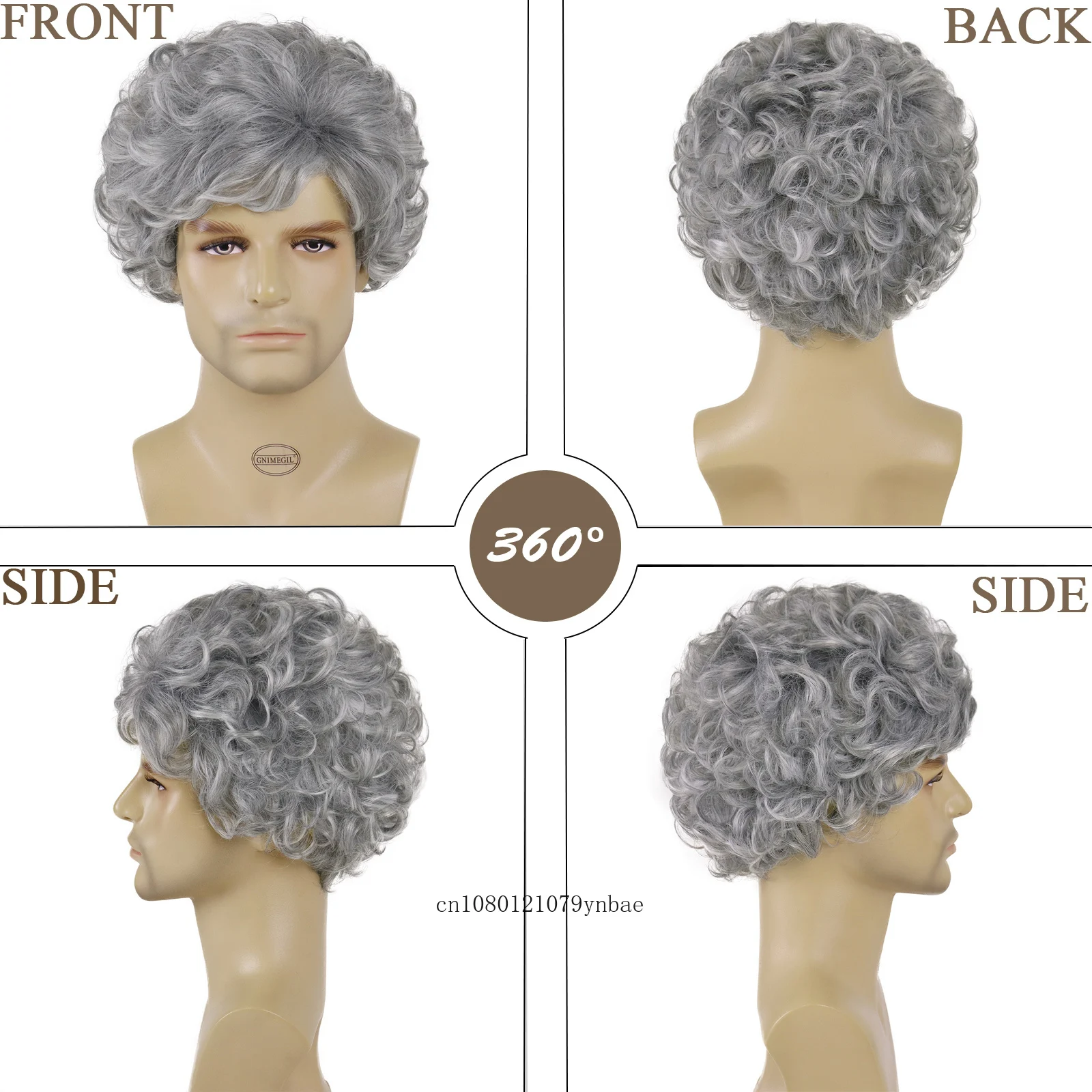 Perruque Synthétique Courte et Bouclée avec Frange pour Homme, Cheveux Gris Foncé, Vieil Homme, Cadeaux de Grand-Père, 03/Cosplay