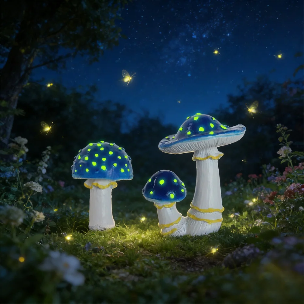 Fairy Tale Figurines Glow Mushroom Statues Enchanting Night Glow Charming Pastoral Style Long Lasting Outdoor Garden Statue