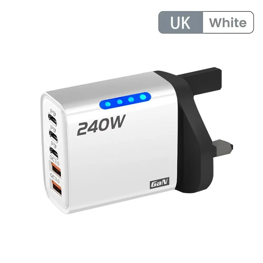 USB-C PD Schnellladegerät 240W 5 Anschlüsse GaN Desktop-Ladegerät Adapter QC3.0 für iPhone Samsung Huawei Xiaomi Tablet Handy-Aufladung
