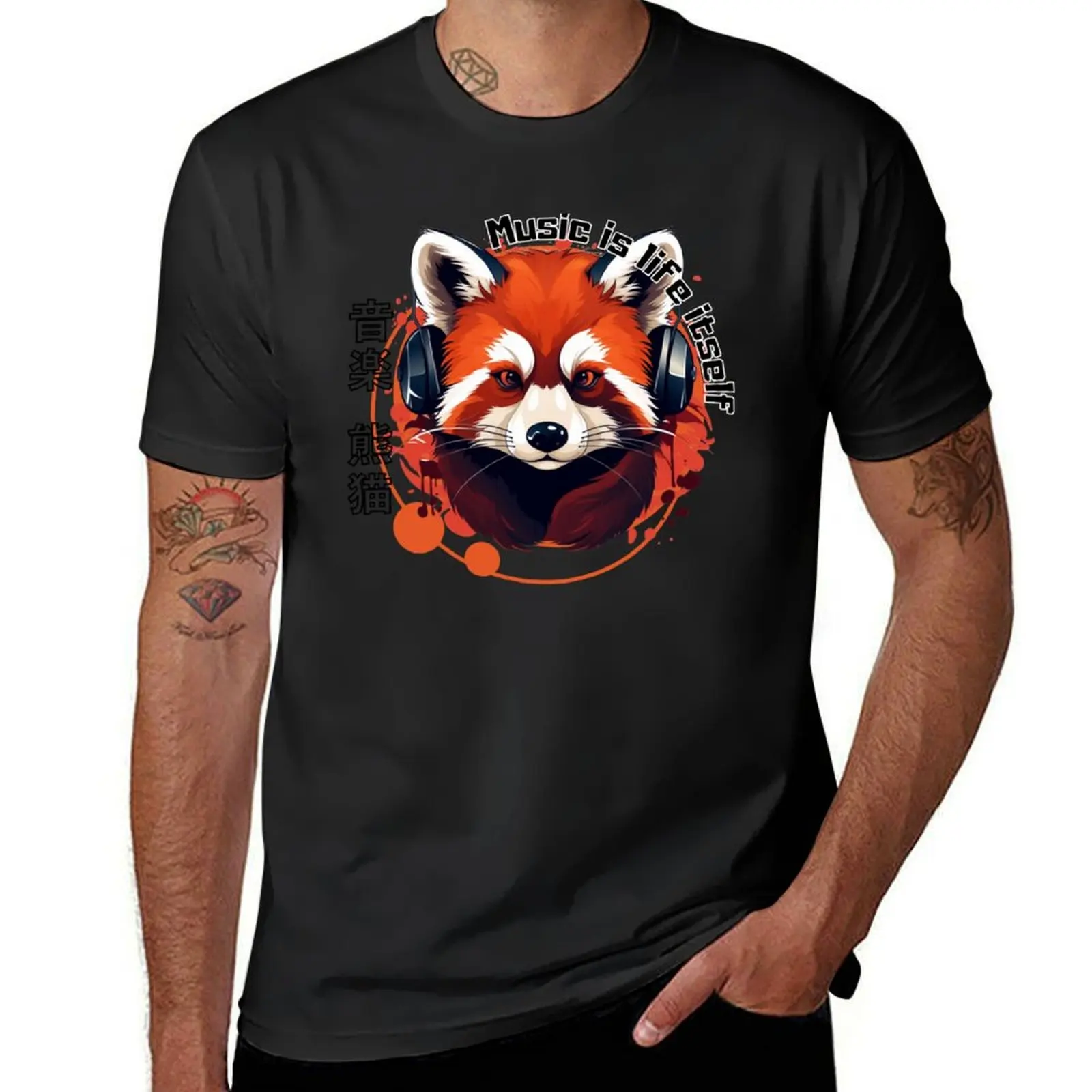 Music Is Life Itself Red Panda Music T-Shirt hippie clothes kawaii clothes anime slim fit t shirts for men