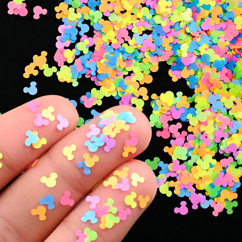10 g/borsa fluorescente testa di Topolino glitter per unghie paillettes 3D colori misti a forma di stella a cinque punte, decorazione per unghie in scaglie di design di Topolino