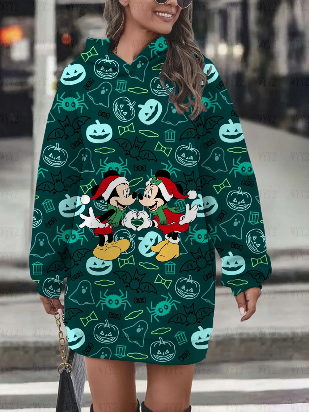 New Disney Halloween Series Mickey Mouse Printed Hooded Pullover Casual Cartoon Street Style Women\'s Clothing Sweatshirt