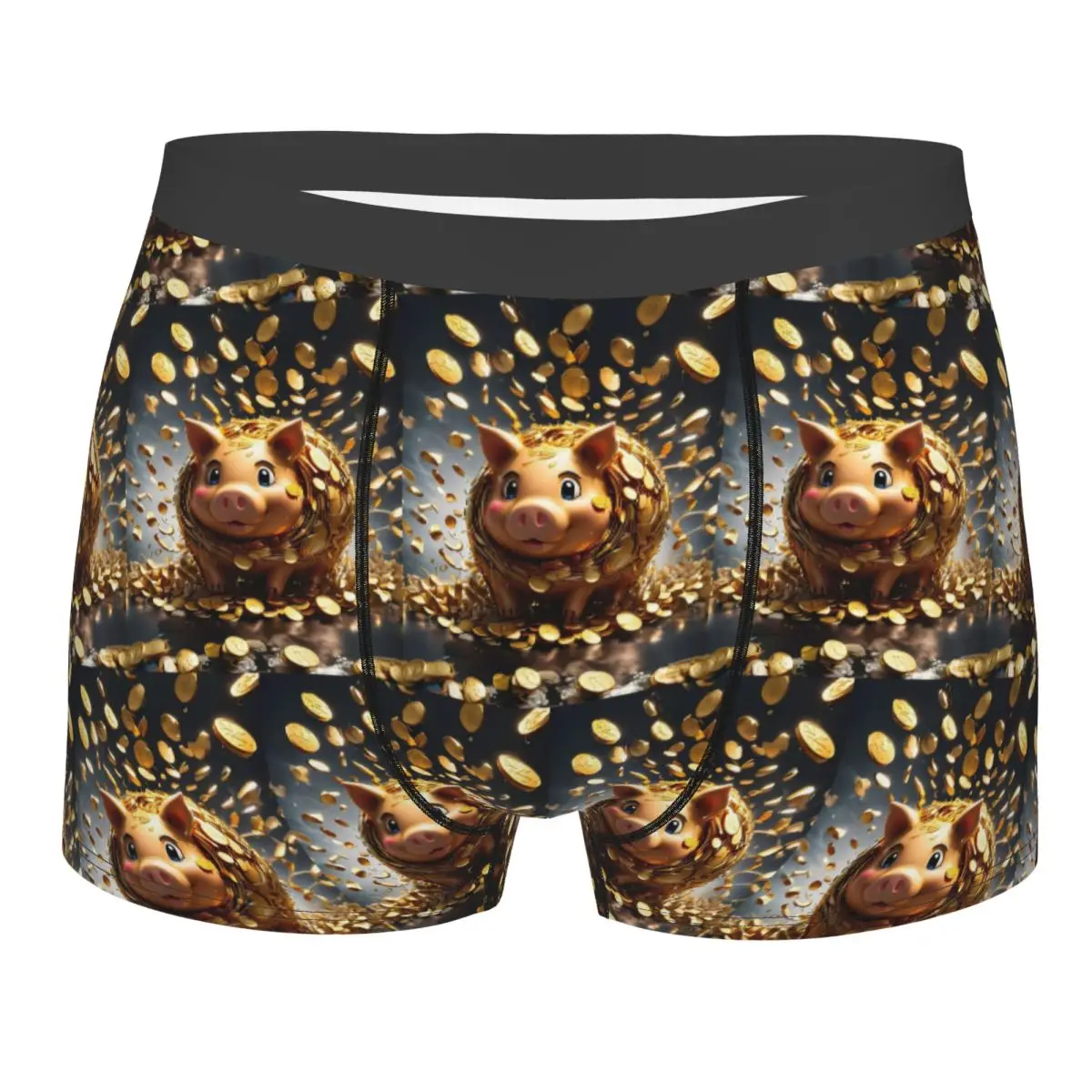 Boxer Underpants Shorts Gold Coins Flying Cute Golden Piggybank Panties Male Comfortable Underwear for Homme Man Boyfriend Gift
