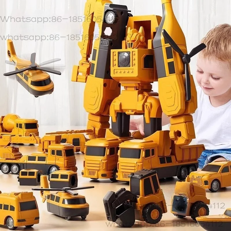 Children's magnetic toy car male building block splicing construction vehicle deformation robot gift King Kong