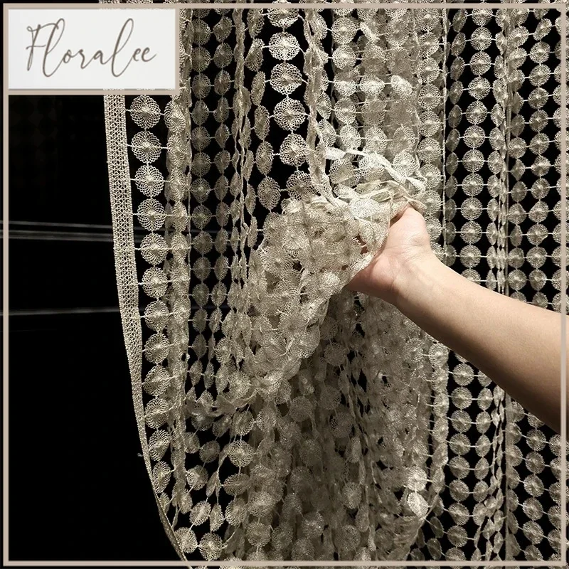 

Golden Window Screen Curtains For Living Room Luxury High-end Tulle French Villa Curtains Bedroom Balcony Hollow Yarn Custom