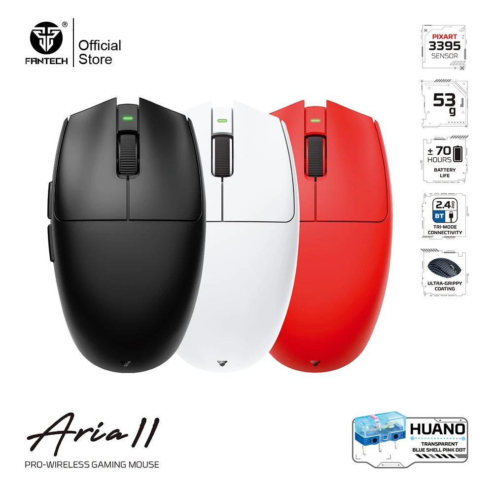 FANTECH Ariall XD7V2 Wireless Gaming Mouse PixArt PAW3395 53gr Ultralight Mouse Mice HUANO 80 Million Switch Non-slip Coating