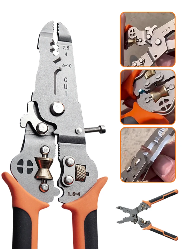 Eletricista Wire Stripper e Cortador Ferramenta Manual Eletricista Alicate Eletricista Cortador de Metal Multifuncional Extrator de Stripper de Cabo de Rede