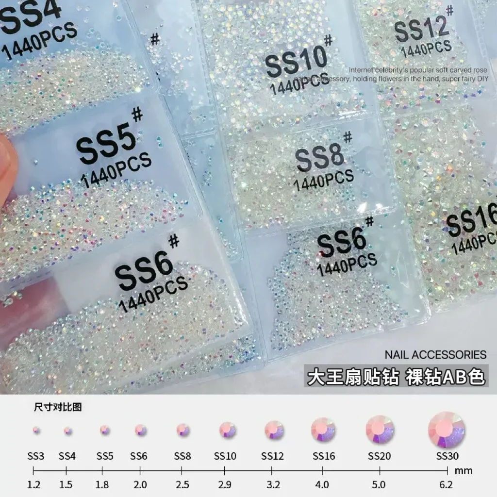 1440 pièces étincelle diverses couleurs SS3-SS10 Mini Flatback rond diamant verre Nail Art strass décorations manucure breloques brillantes