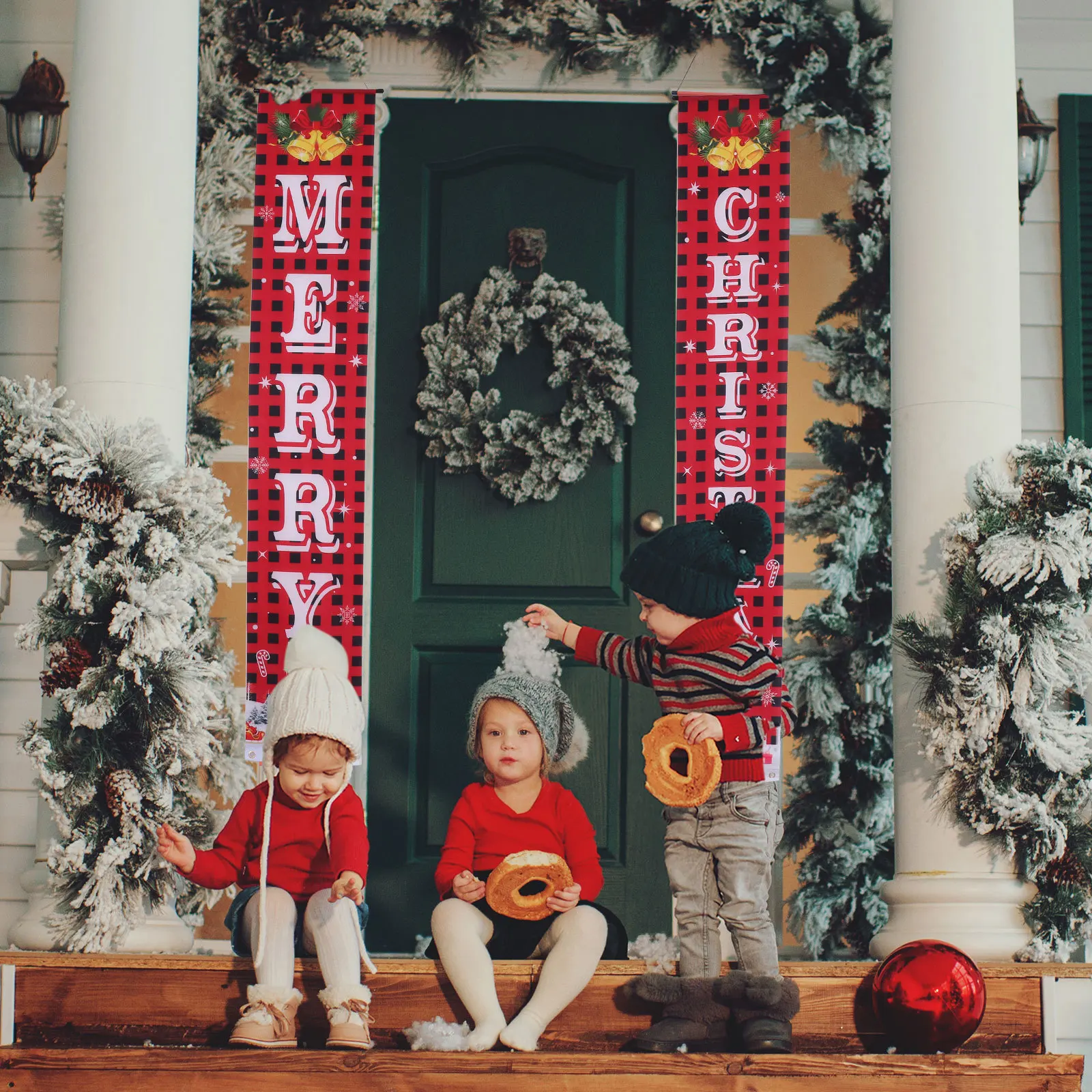 

1Set Christmas Holiday Decor Hanging Banners Festive Door Curtain Reusable Outdoor Indoor Party Decoration Bright Color