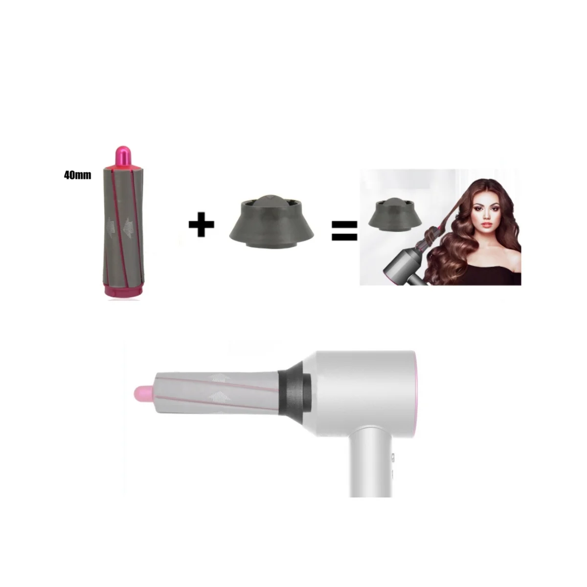 2PCS for Dyson Supersonic Hair Dryer Curling Attachment Curling Barrels 40MM and Adapters Automatic Curl Styler Tool
