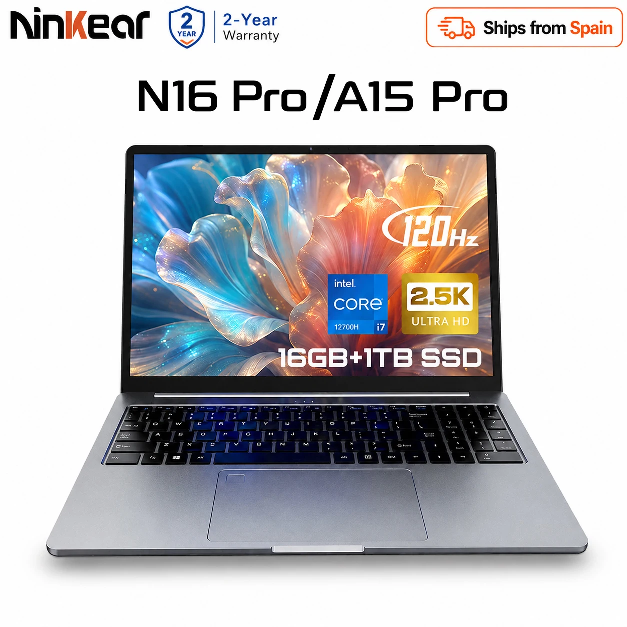 Laptop Ninkear da 16 pollici 2.5K 120Hz Intel Core i7-12700H WiFi 6 16GB+1TB SSD Windows 11 Notebook Computer per ufficio