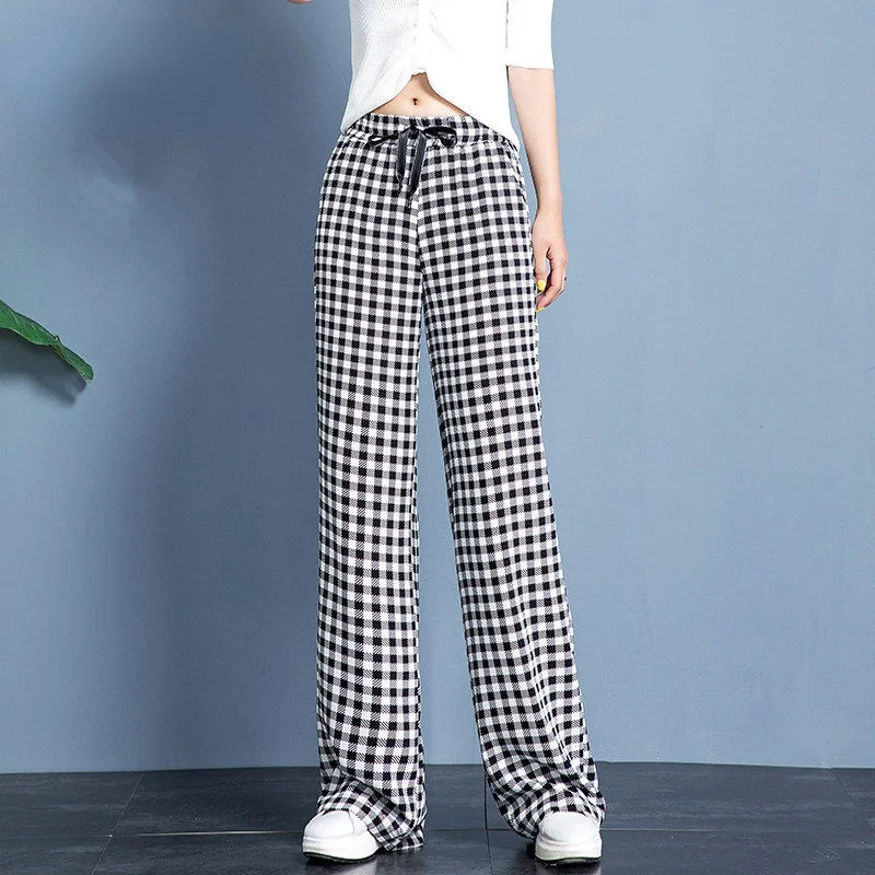 

Casual Plaid Pants Women High Waist Wide Leg Trousers Spring Summer Korean Fashion Streetwear All-match Straight Pants 3XL