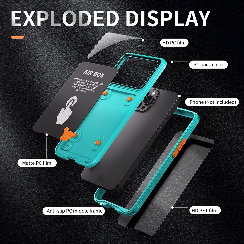 Wodoodporna obudowa IP68 do iPhone 17 16 15 14 13 12 11 Pro Max Plus, wodoszczelna, w pełni szczelna, odporna na wstrząsy, z wbudowanym ekranem. — zdjęcie produktu 6