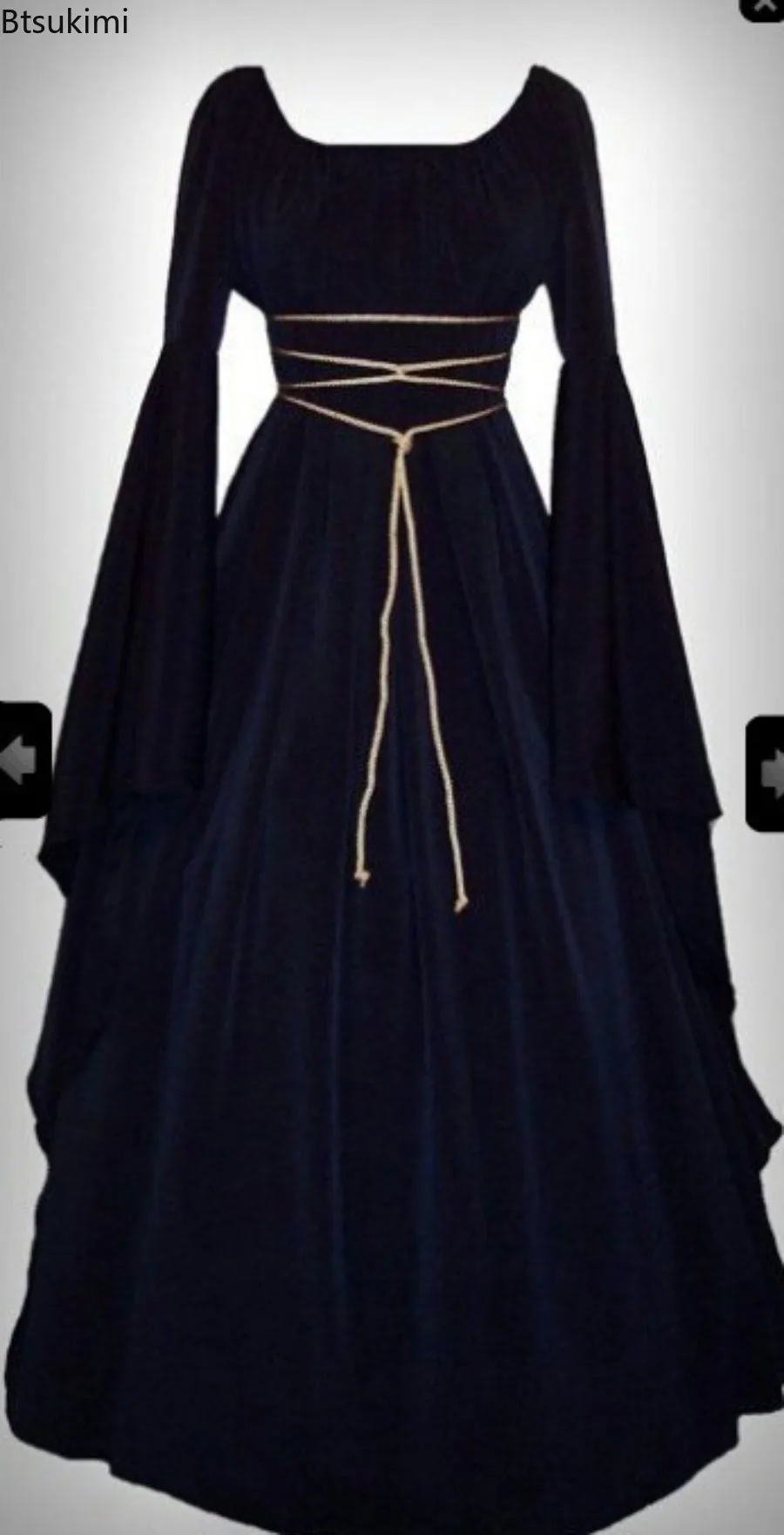 Halloween Retro Mittelalterkleid mit ausgestellten Ärmeln, Schnürung, Maxikleid für Damen, Rundhalsausschnitt, Partykleid, langes Kleid, Cosplay, Performance-Kleid