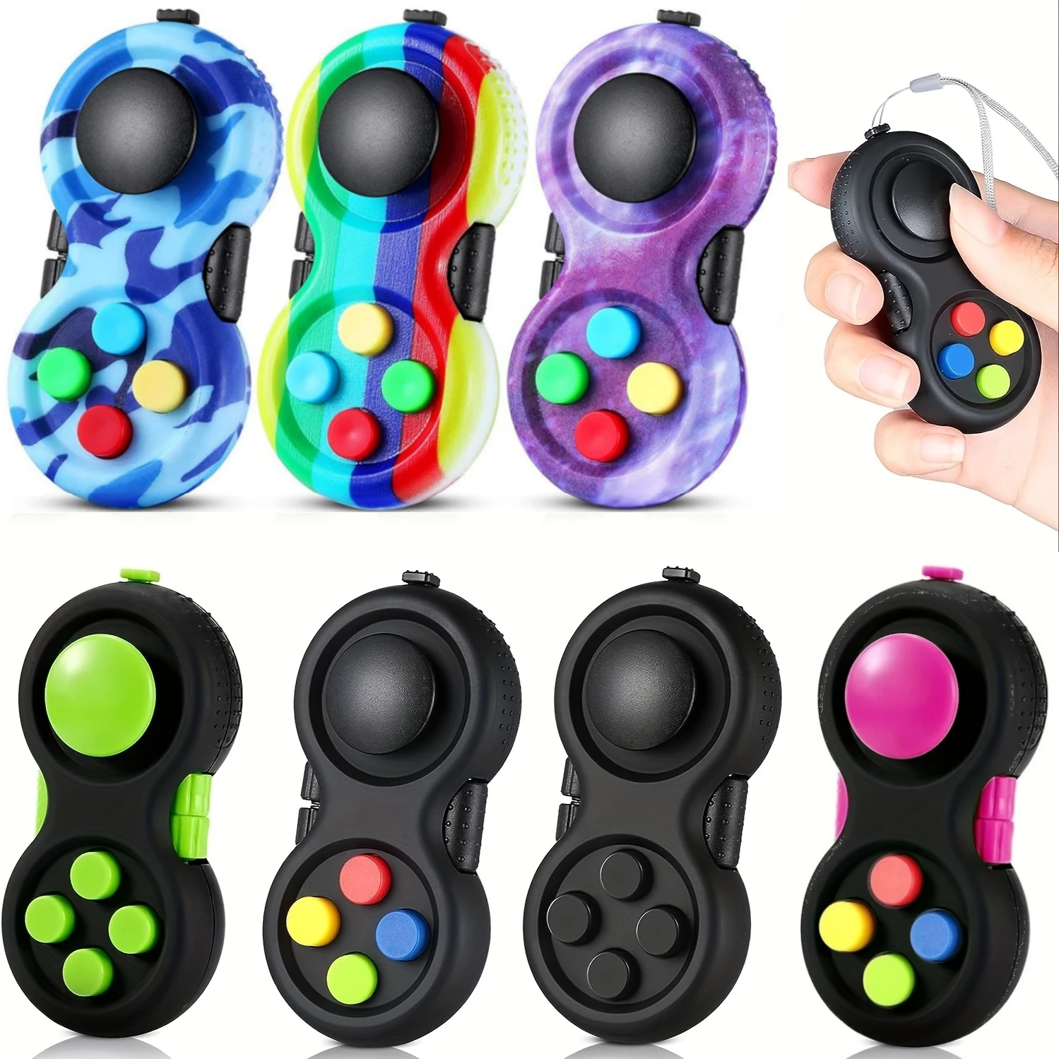 3Pcs Fidget Pad with 8 Fidget Functions, Fidget Controller Stress Reducer, Fidget Toy Cube Relieves Stress and Anxiety Toys