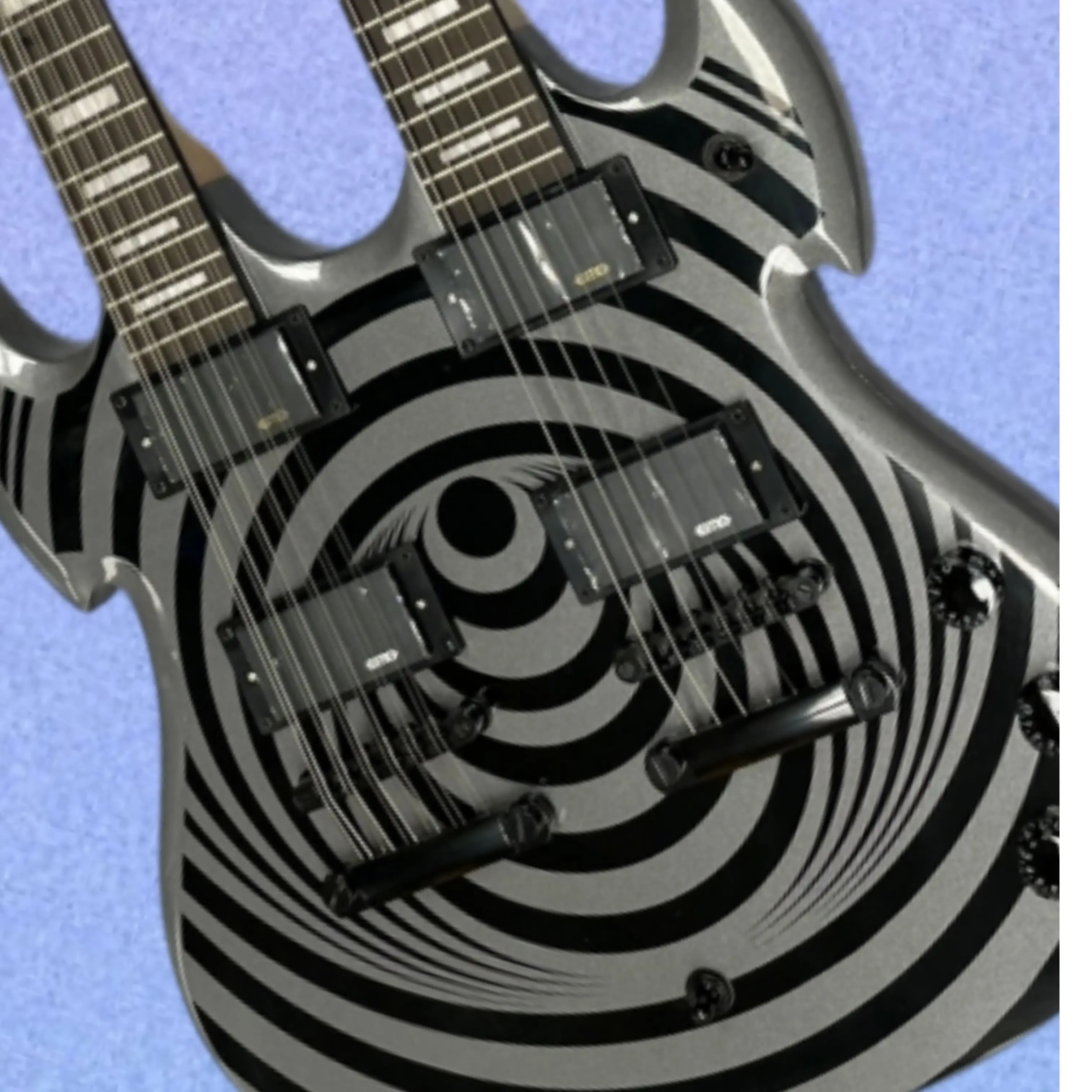Gray Double Neck Electric Guitar, 6 String & 12 String,Bullseye Finish With Black Hardware Guitars, Instant Tone Switch Guitarra