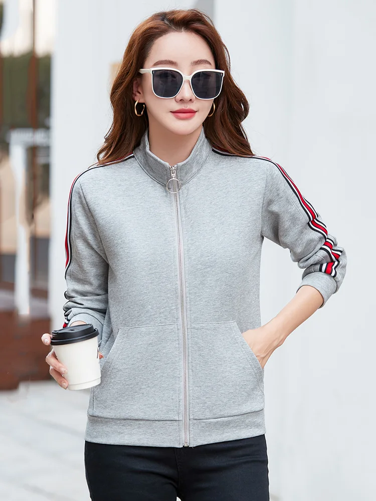 New Women Stand Collar Zipper Fly Jacket Spring Autumn Fashion Casual Ribbon Long Sleeve Simplicity Basics Loose Short Coat