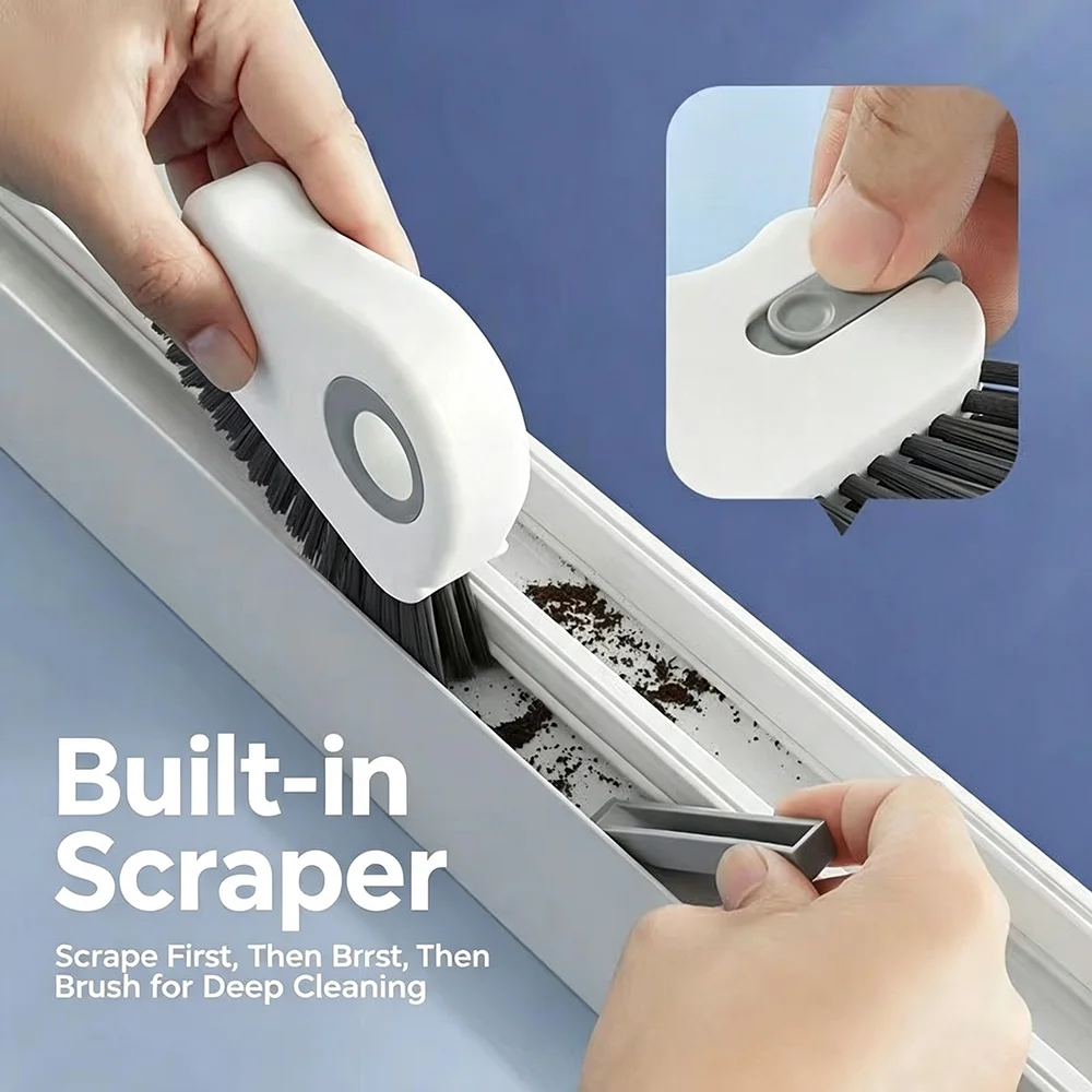 2-in-1 Crevice Cleaning Brush Window Track Groove Scrubber with Dustpan Bendable Corner Cleaner for Door Rails  Sliding Windows