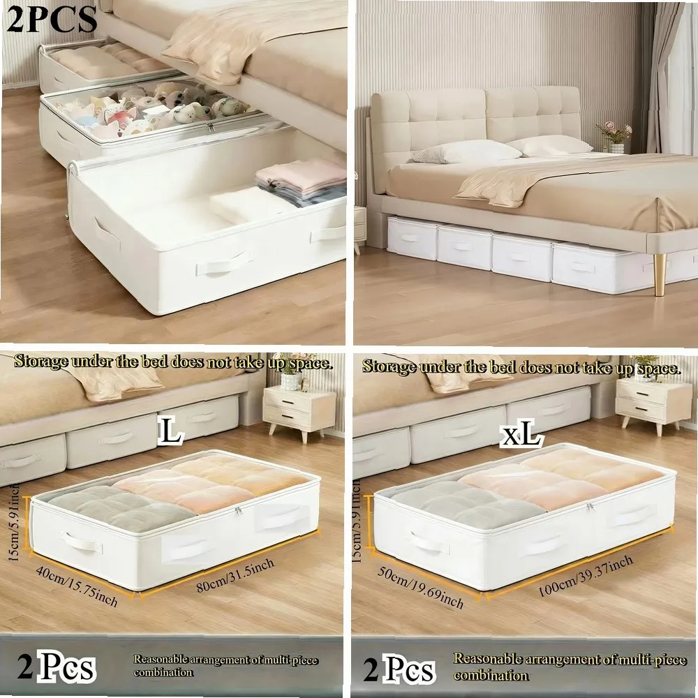 

2-Pack White Under-Bed Storage Bags, Foldable Closet Organizer for Blankets, Skirts, Comforters & Clothes
