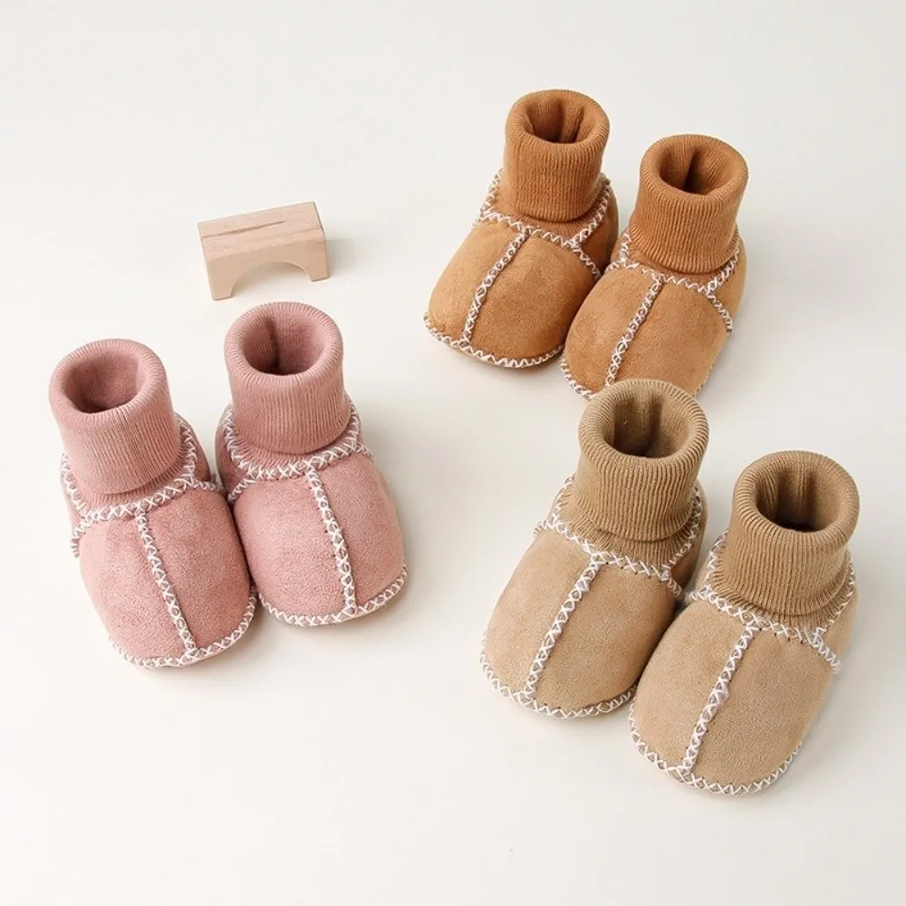 

Thickened Suede Leather Shoes Suede Leather Fleece-Lined Infants Winter Booties Anti-slip Soft Bottom Socks Shoes 0-12 Months