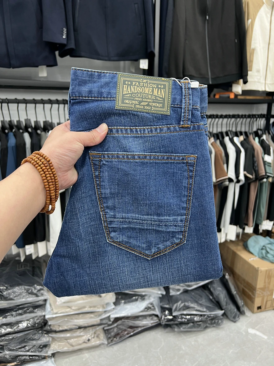 

Men's Simple Straight Leg Jeans Waed Cotton Polyester Blend Breathable Stretchy Commuter Long Trousers Spring New Arrival