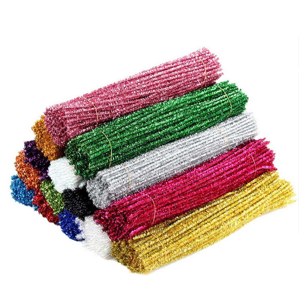 200 pçs glitter chenille hastes diy artesanato material para crianças colorido dobrável limpadores de tubulação festa favores materiais de arte artesanato