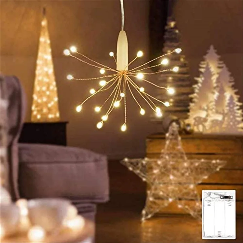LED Stars Copper Wire Fairy String Light Firework DIY NightLights Christmas Indoor Home Party Wedding Decoration Battery Powered