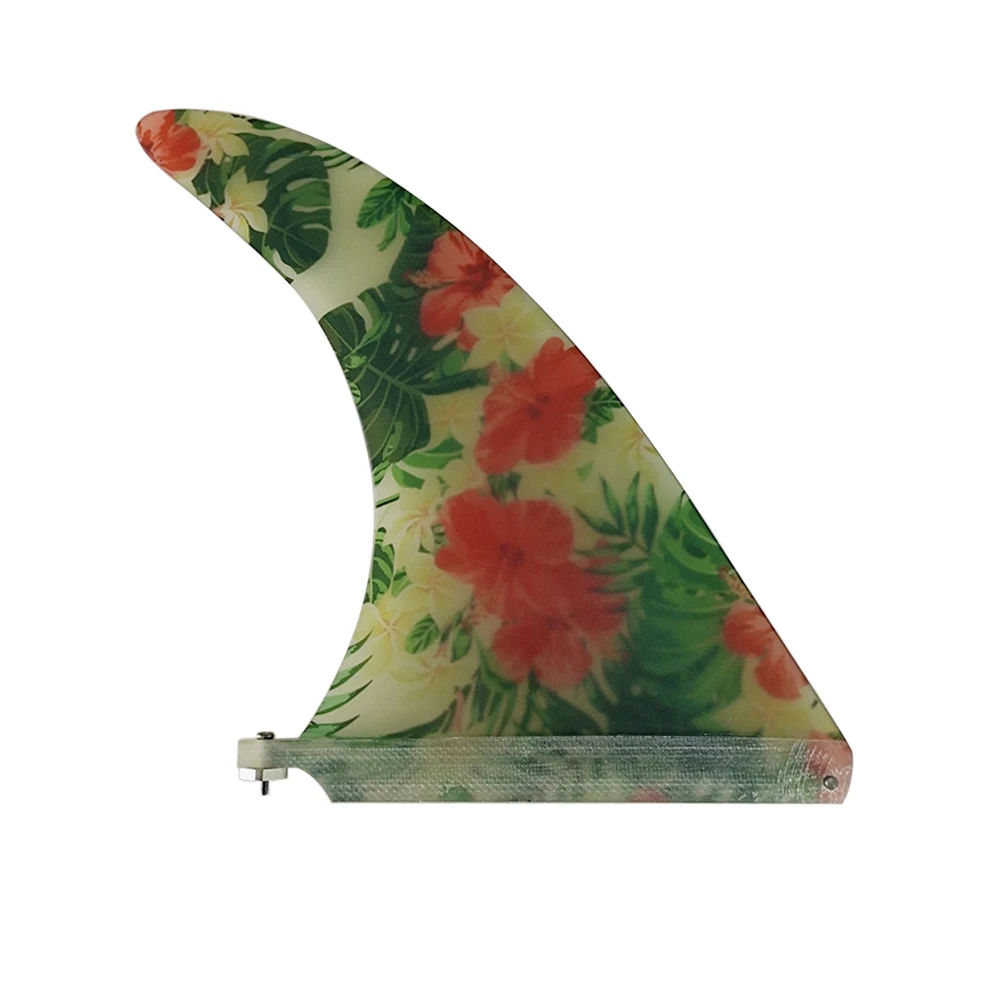 1pc Longboard Fin 7/8/9.5/10Inch Fiberglass Surf Fin For Sup Board Centre Surfboard Fin Flower Pattern Quilha Central Single Fin