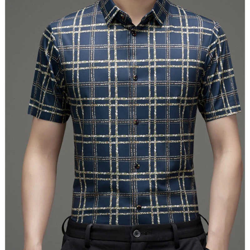 Men's Clothing Turn-down Collar Summer Short Sleeve Button Up Cardigan Printing Shirt Casual Formal Business Boyfriend Tops