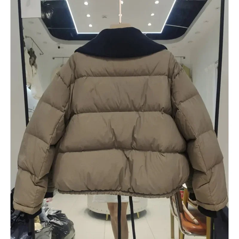 2024 New Winter Women Special Design Warm Puffer Jacket Female 90% White Duck Down Coat Slim Knitted V-Neck Casual Parka Out MN3