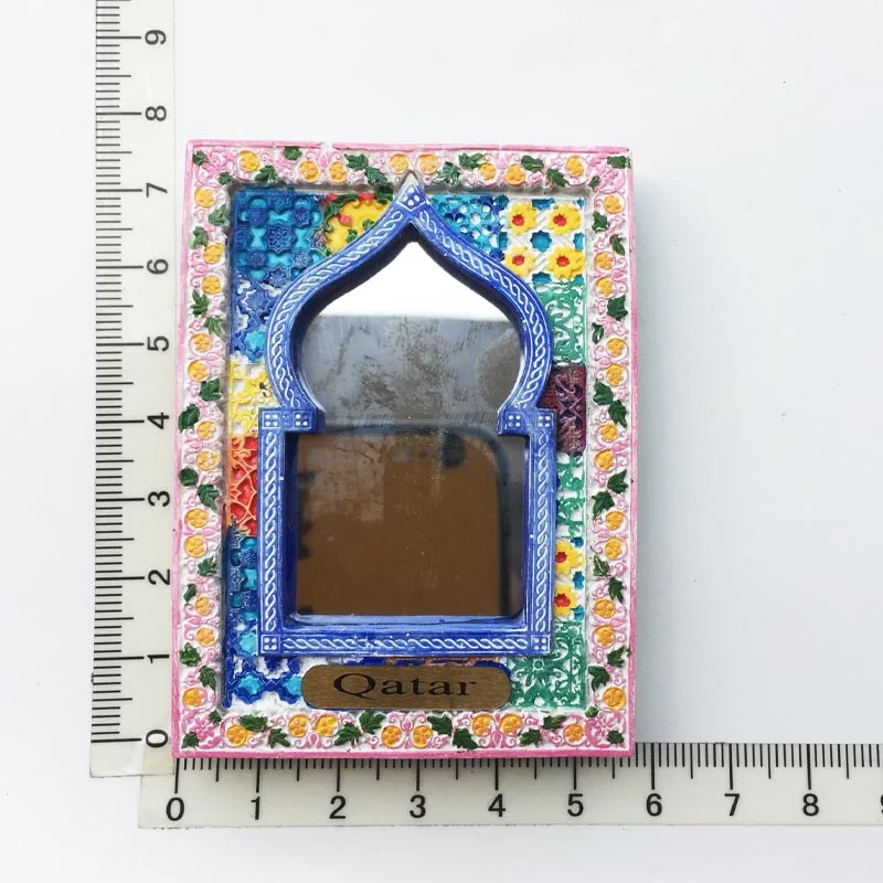 Qatar Exquisite Carved Mirror Frame Fridge Magnet Resin Decoration Tourism Souvenir Message Sticker Crafts