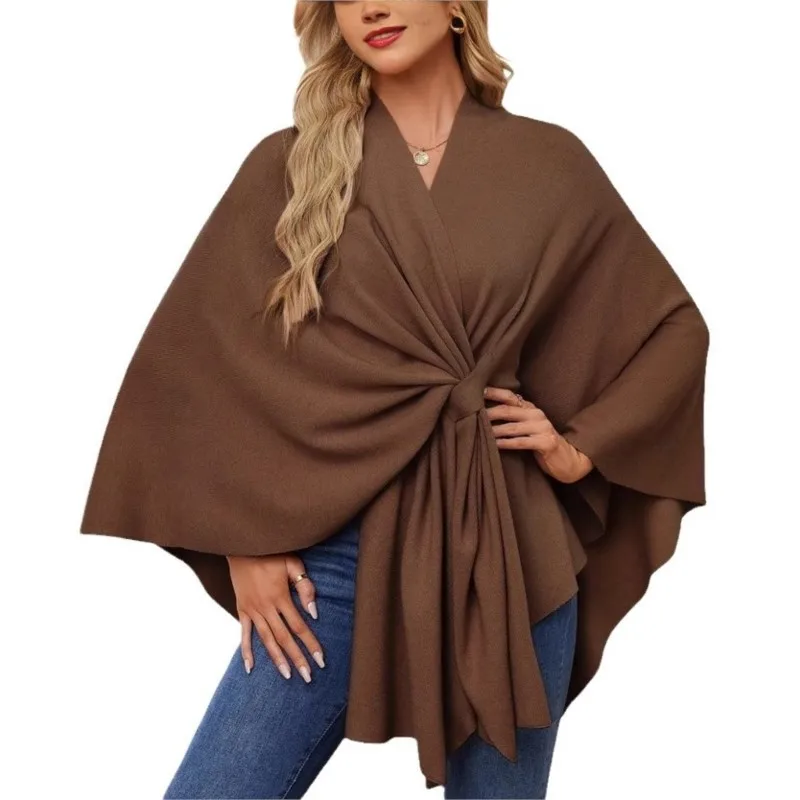 Women\'s Elegant One-piece Solid Soft Cape Coat Top Double-Sided Wearable Thicken Blanket Soft Cashmere Wraps Fashion Women Coats