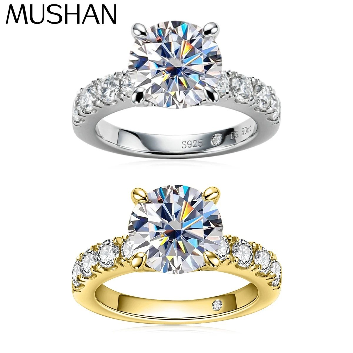 

MuShan Luxury Jewelry 925 Sterling Silver Ring Moissanite Diamond Brilliant Ring for Wife 18K Gold Plated MST Patent Fine Rings