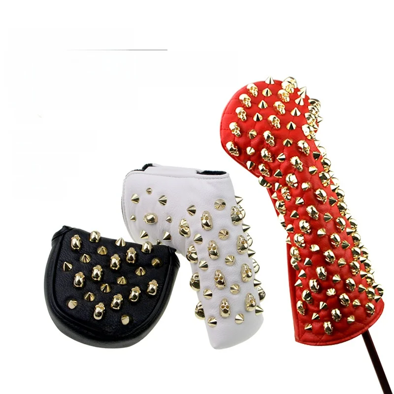 gold-nail-golf-club-head-cover-rivet-putter-cover-half-round-l-shape-wood-shaft-protector-sports-fitness-fans-goods