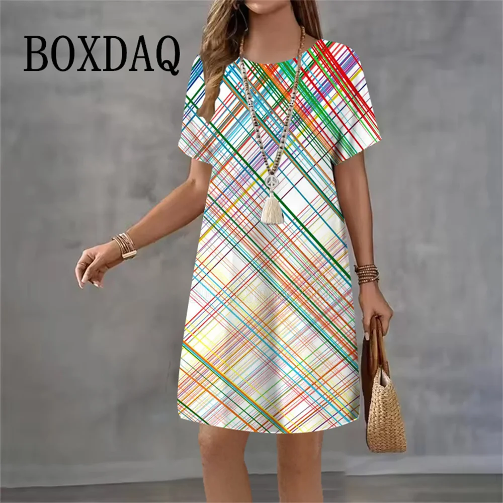 

Женские платья с геометрическим градиентом Tie Dye, новинка 2026, летняя мода, одежда с 3D принтом, повседневное свободное платье с короткими рукавами, Vestidos