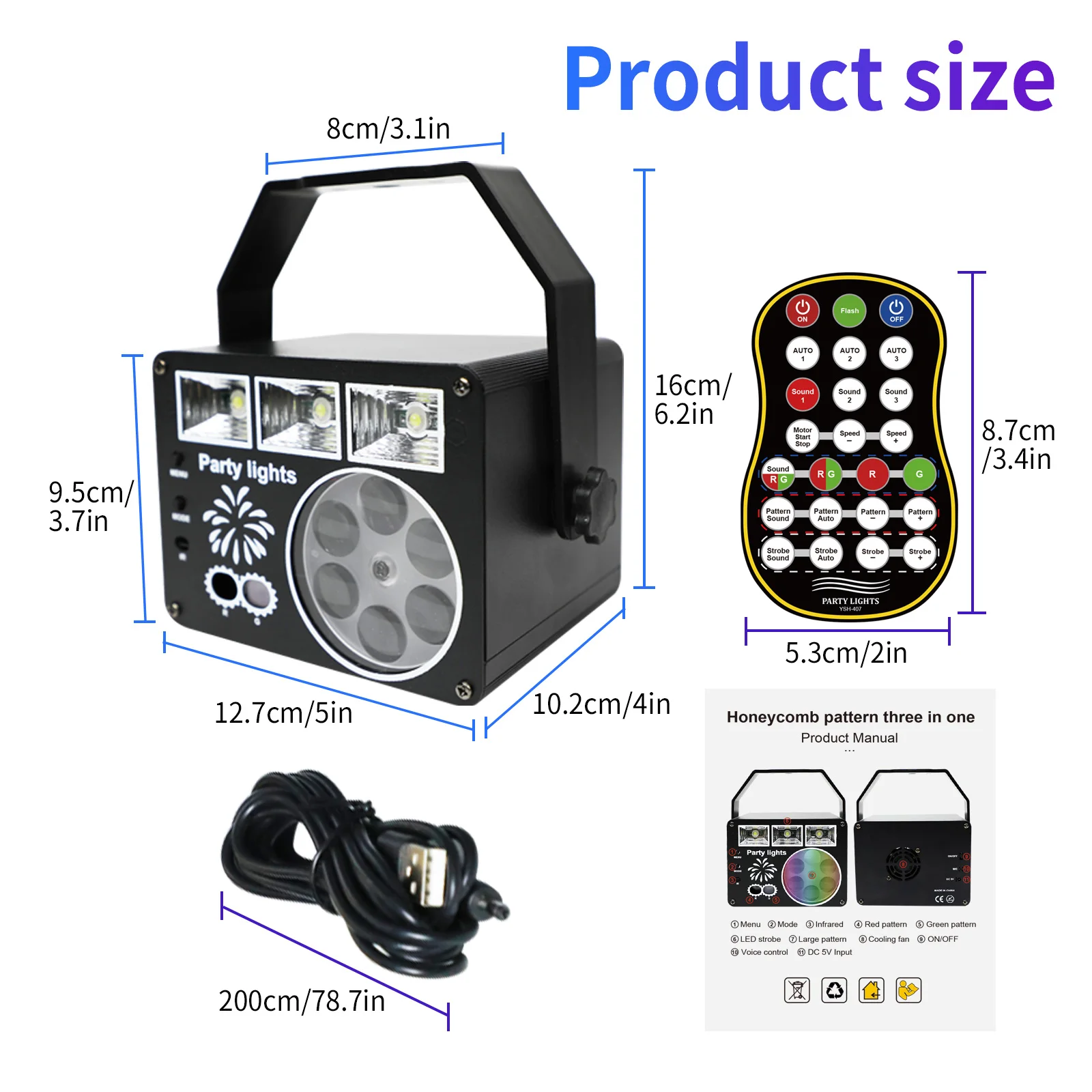 HCWE Xmas Disco Light Party Lamp Remote Control - Music-Activated Xmas Light with Strobe for Christmas Party Family Gatherings
