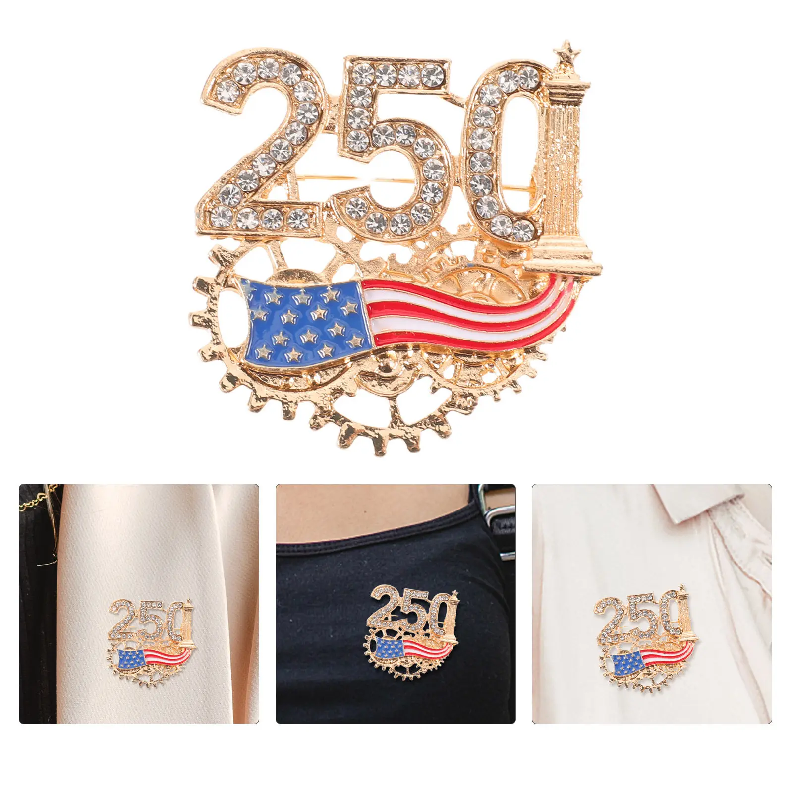 

250th Anniversary Lapel Pin 2026 American Independence Day Liberty Commemorative Brooch Pin USA Flag Rhinestone Brooch Badge