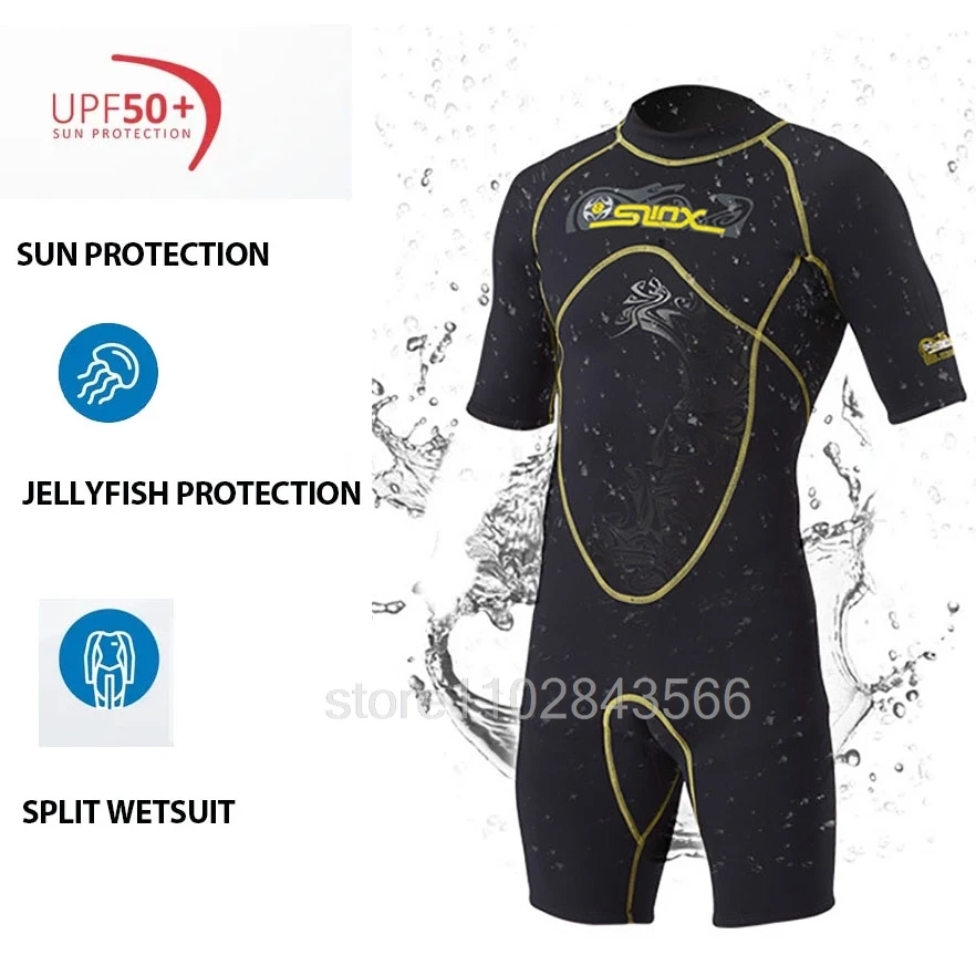 Mens 3mm Neoprene Shorty Wetsuit One-piece Diving Suit Front Zip Wetsuit For Scuba Diving Snorkeling Surfing Swimming