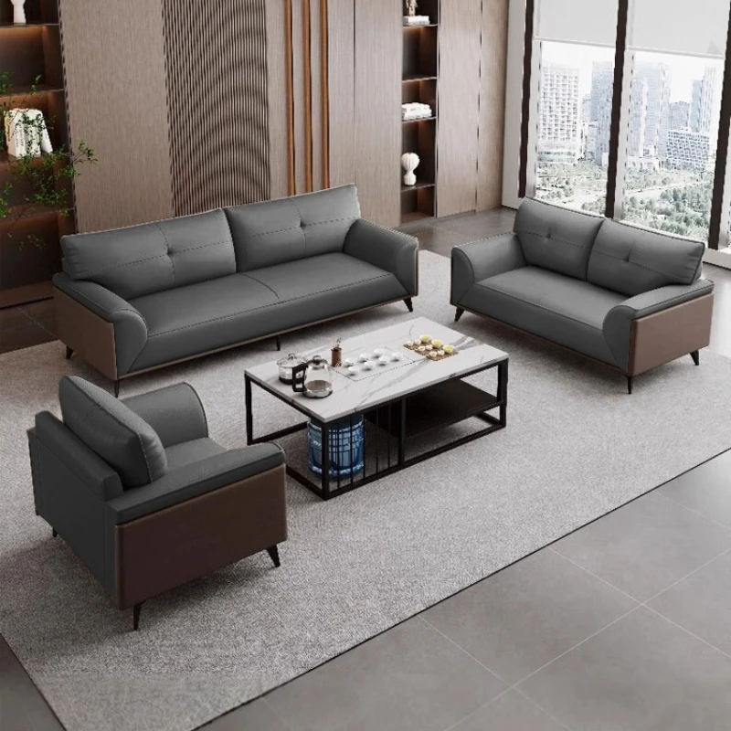 Leather Business Sofa Coffee Table Combination Meeting Reception Sofa Simple Modern Relaxing sofás para salón hotel furniture