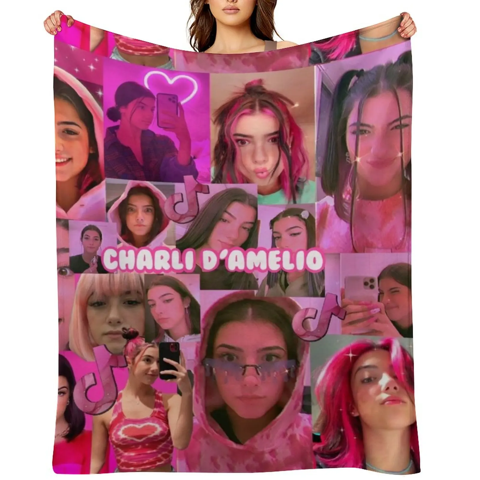 

Pink Charli DAmelio collage Throw Blanket Bed covers Decorative Sofa Soft Plush Plaid Cute Plaid Blankets