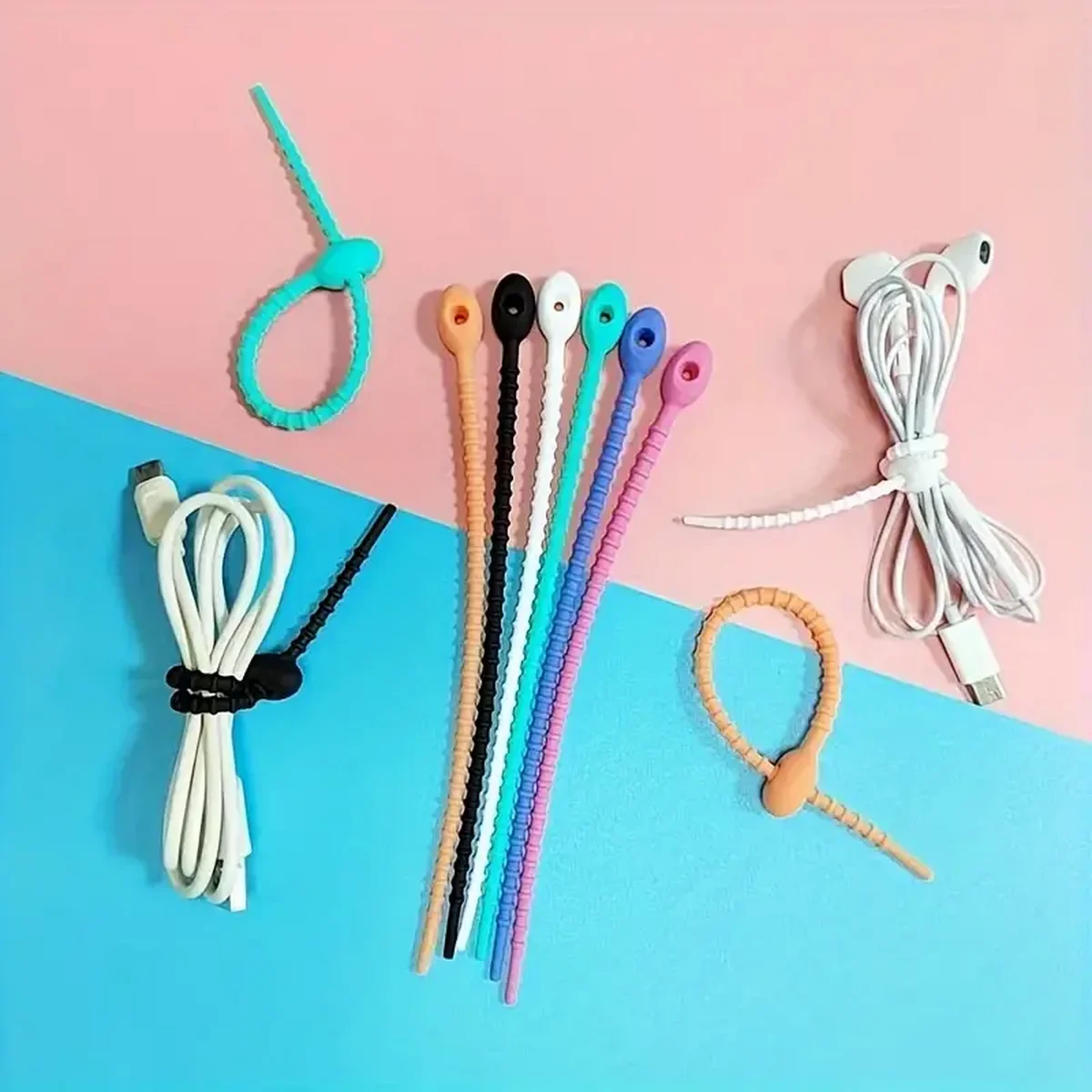 Silicone Reusable Cable Wire Organizer, Storage Holder Bag Ties Cord Management Zip Tie Twist, Multifunctional Bag Clip Food Sav