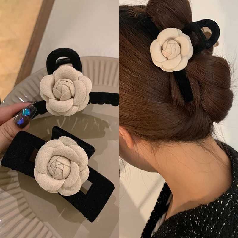 New Flocking Flower Hairpin Fashion And Elegant Ponytail Clip Women Hair Grips Trend Heawear Ornament Accessories For Girl